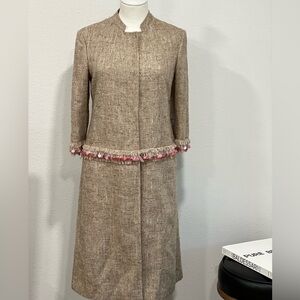 Brioni Tan Ruffled Buttoned Sheath Blazer